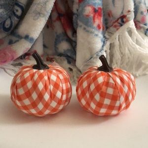 Qty 2 Orange & White Gingham Plaid Pumpkin